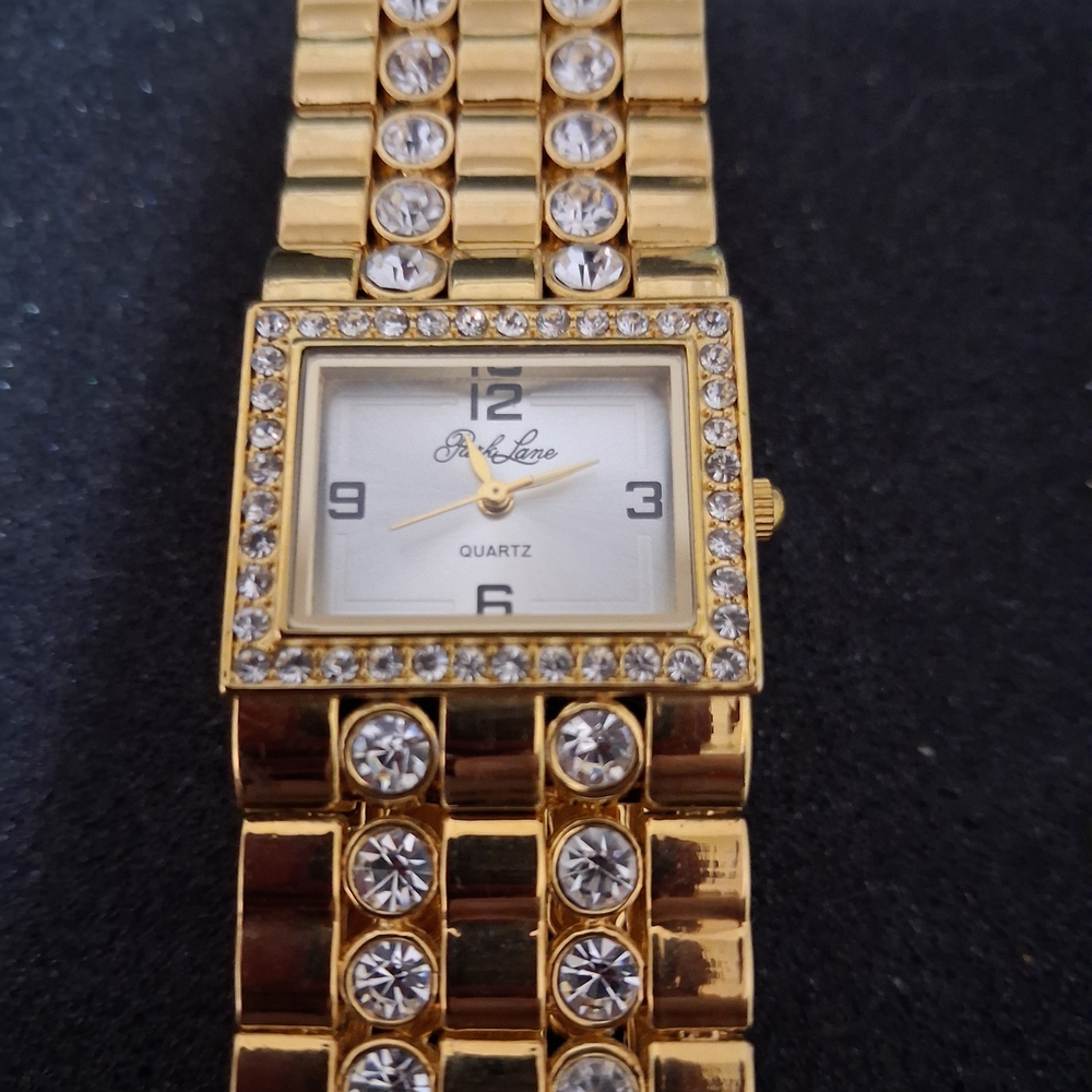 Park Lane Gold-Tone Crystal Square Dial Women's Watch